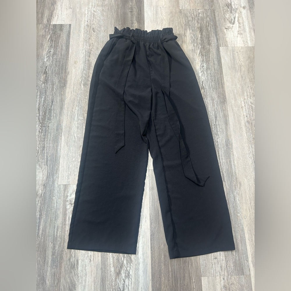 Black Wide-Leg Pants with Tie Waist